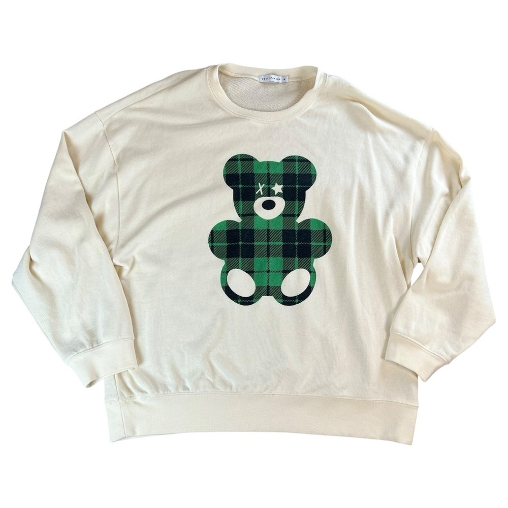 South Parade Women’s Oversized Sweatshirt With Green Plaid Bear Print Size M